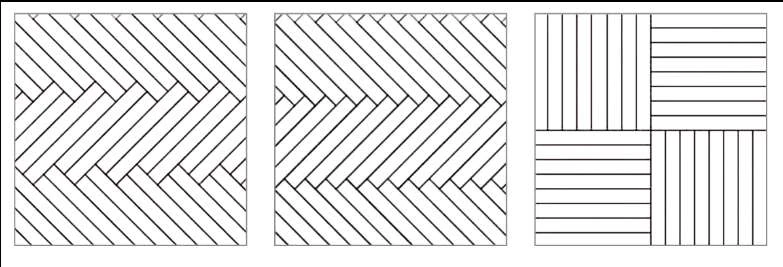 Schémas de pose du parquet SPC : chevron, bâton rompu et damier