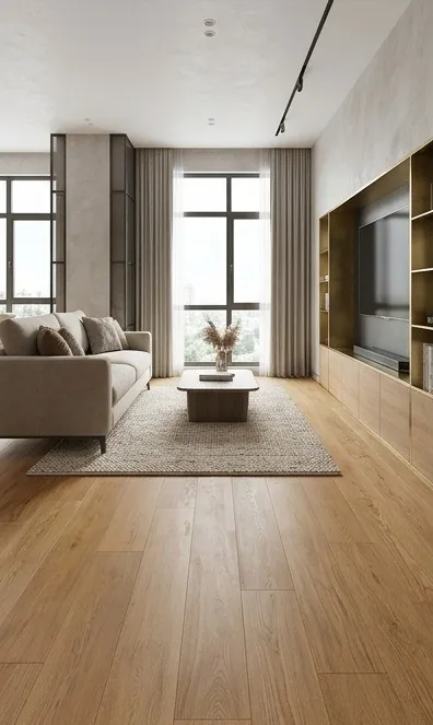 Parquet SPC chêne doré dans un salon contemporain
