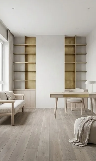 Parquet SPC chêne gris clair dans un séjour épuré